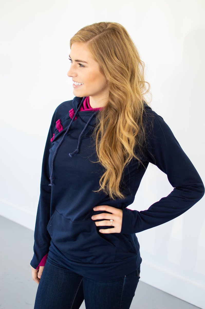 Navy and Magenta Accented Hoodie