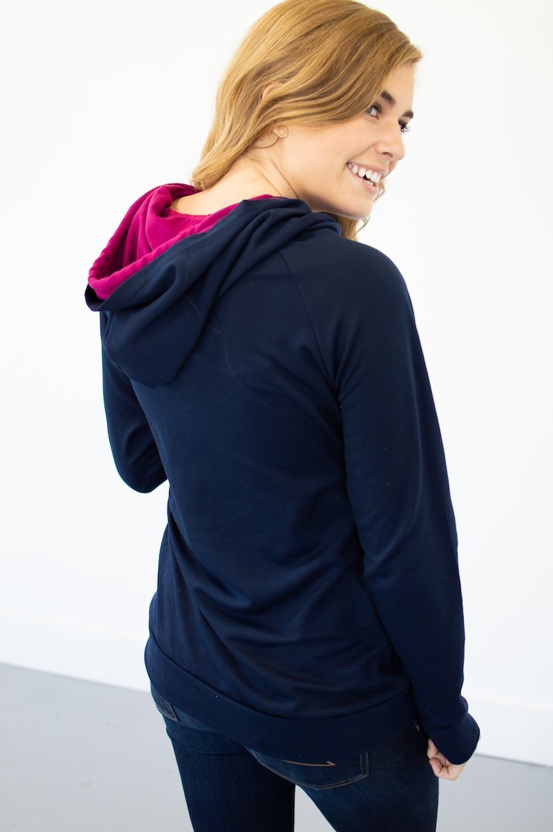 Navy and Magenta Accented Hoodie