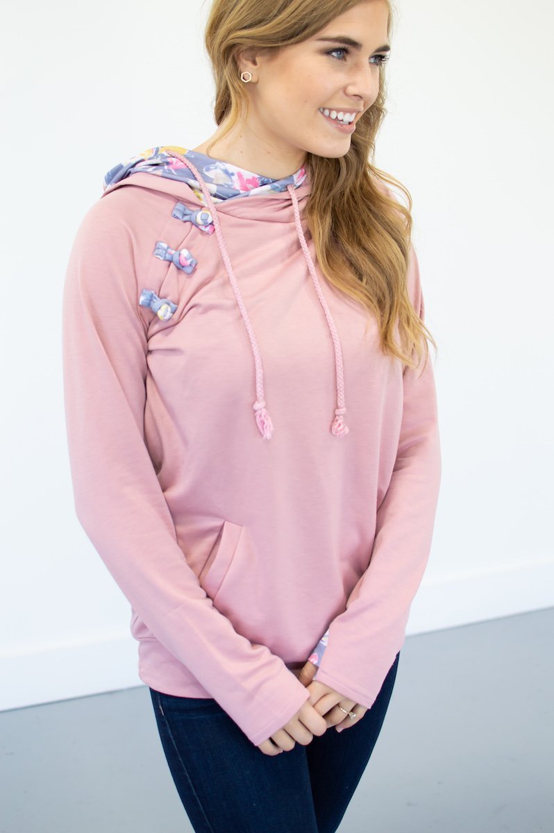 Blush Floral Accented Hoodie