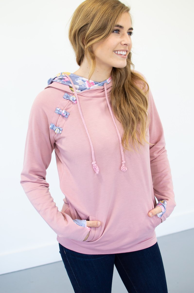Blush Floral Accented Hoodie