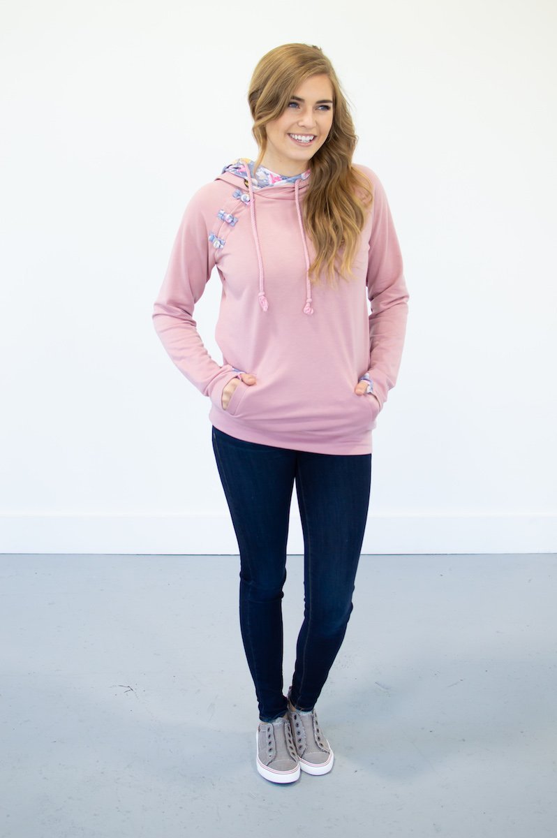 Blush Floral Accented Hoodie