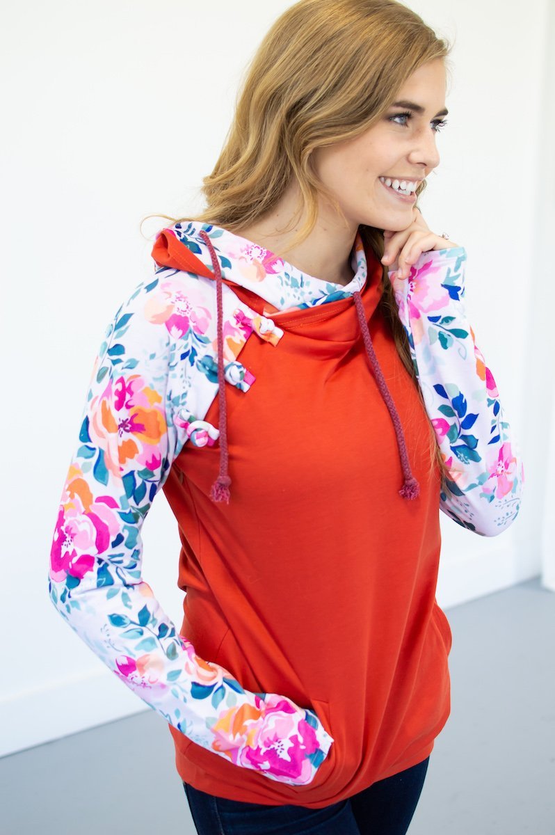 Rust Floral Raglan Hoodie