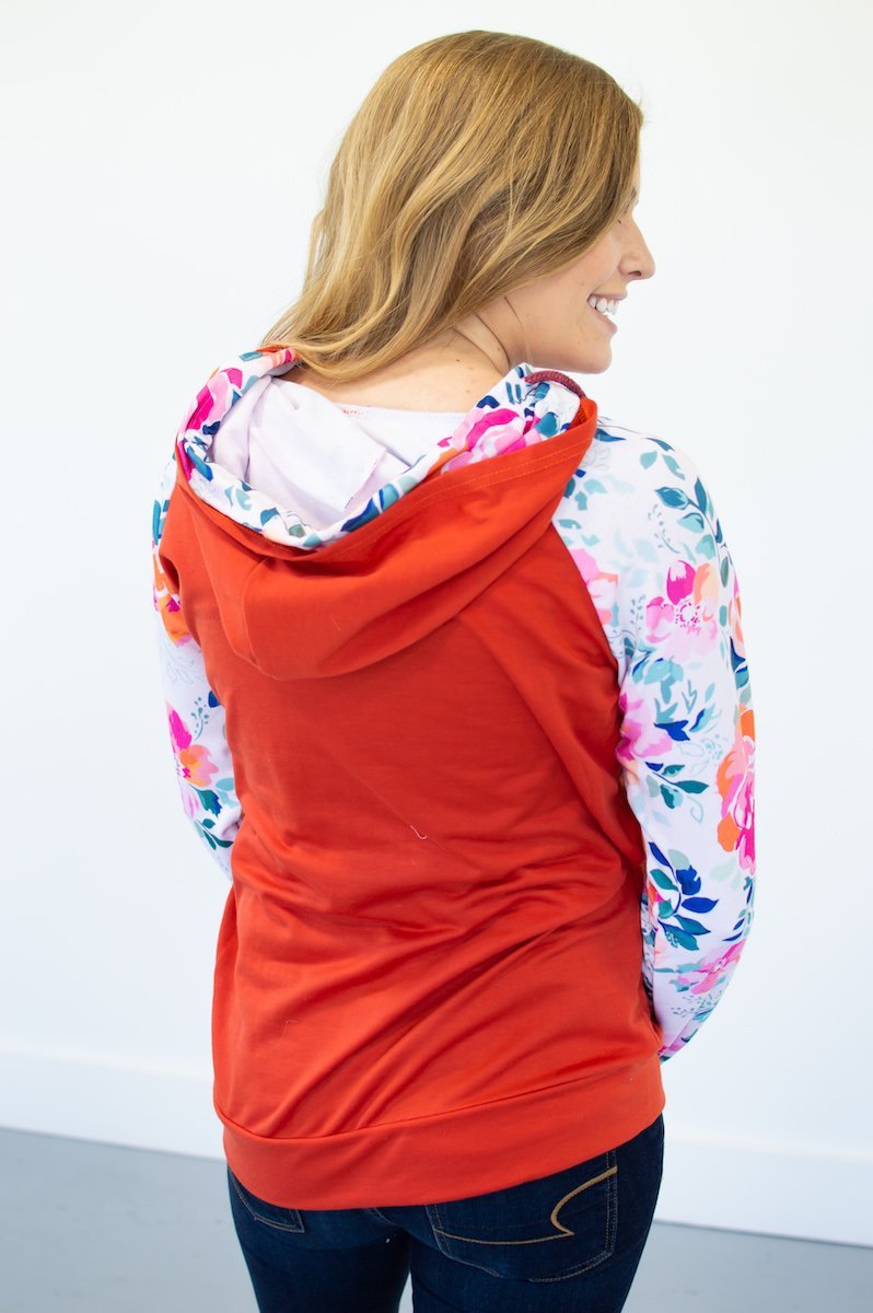 Rust Floral Raglan Hoodie