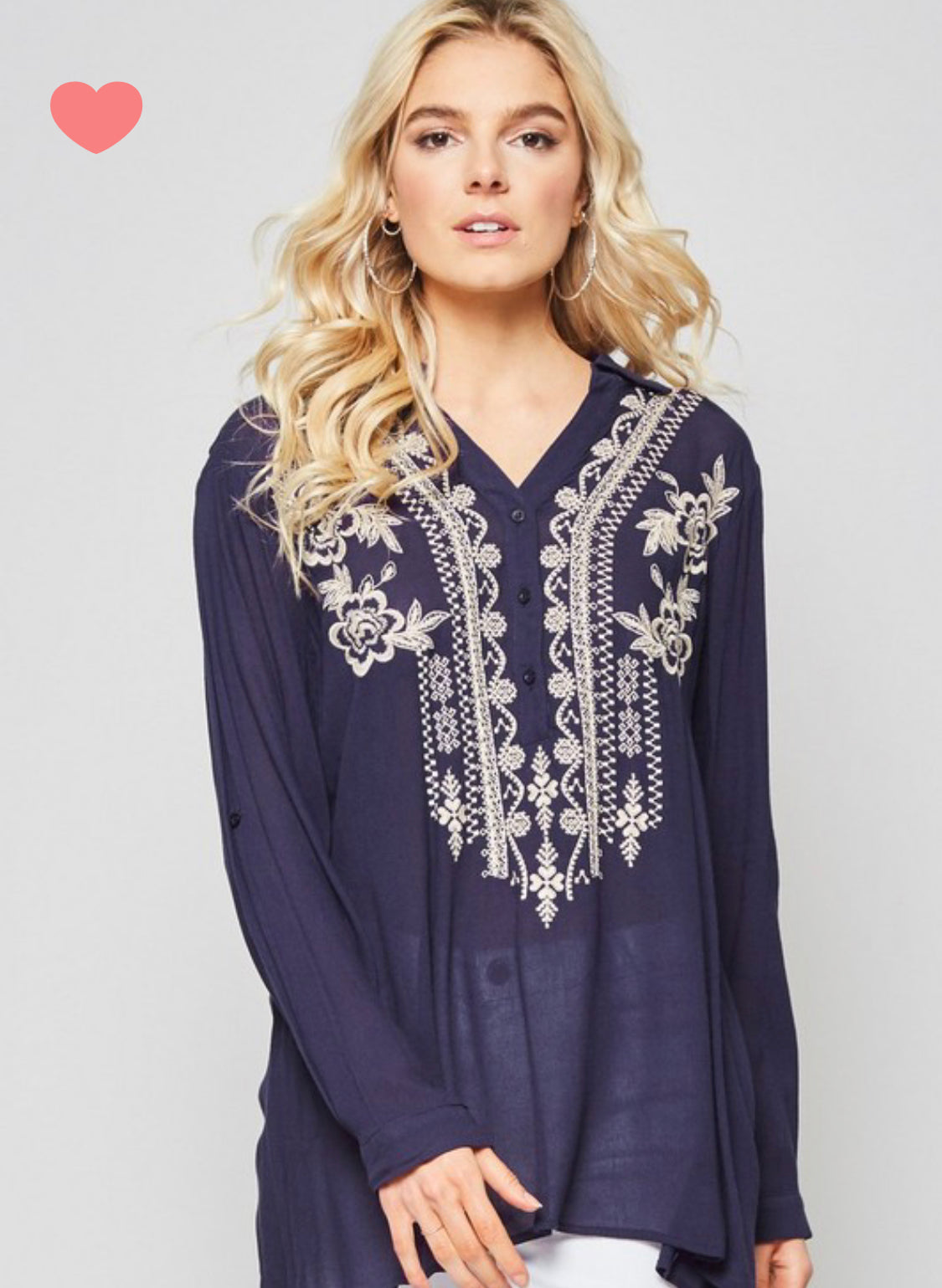 Indra 3/4 Sleeve Embroidered Top