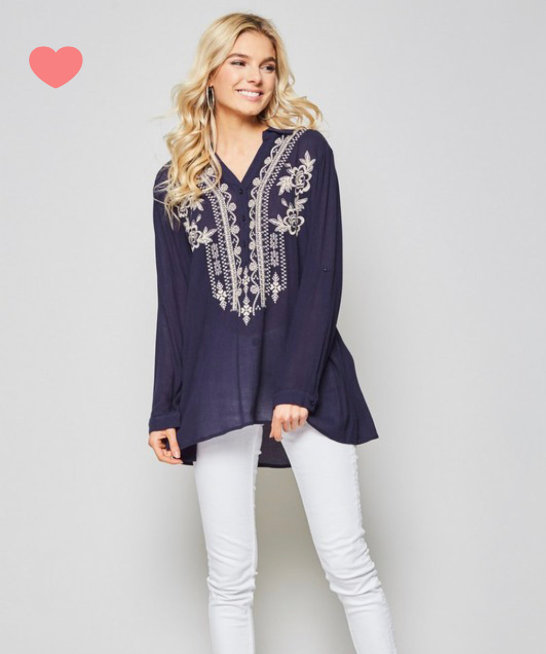 Indra 3/4 Sleeve Embroidered Top