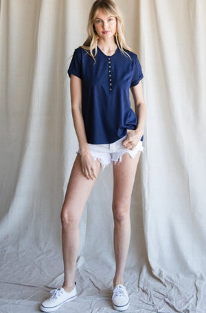Solid Button Down Short Sleeve Top