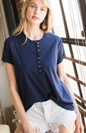 Solid Button Down Short Sleeve Top