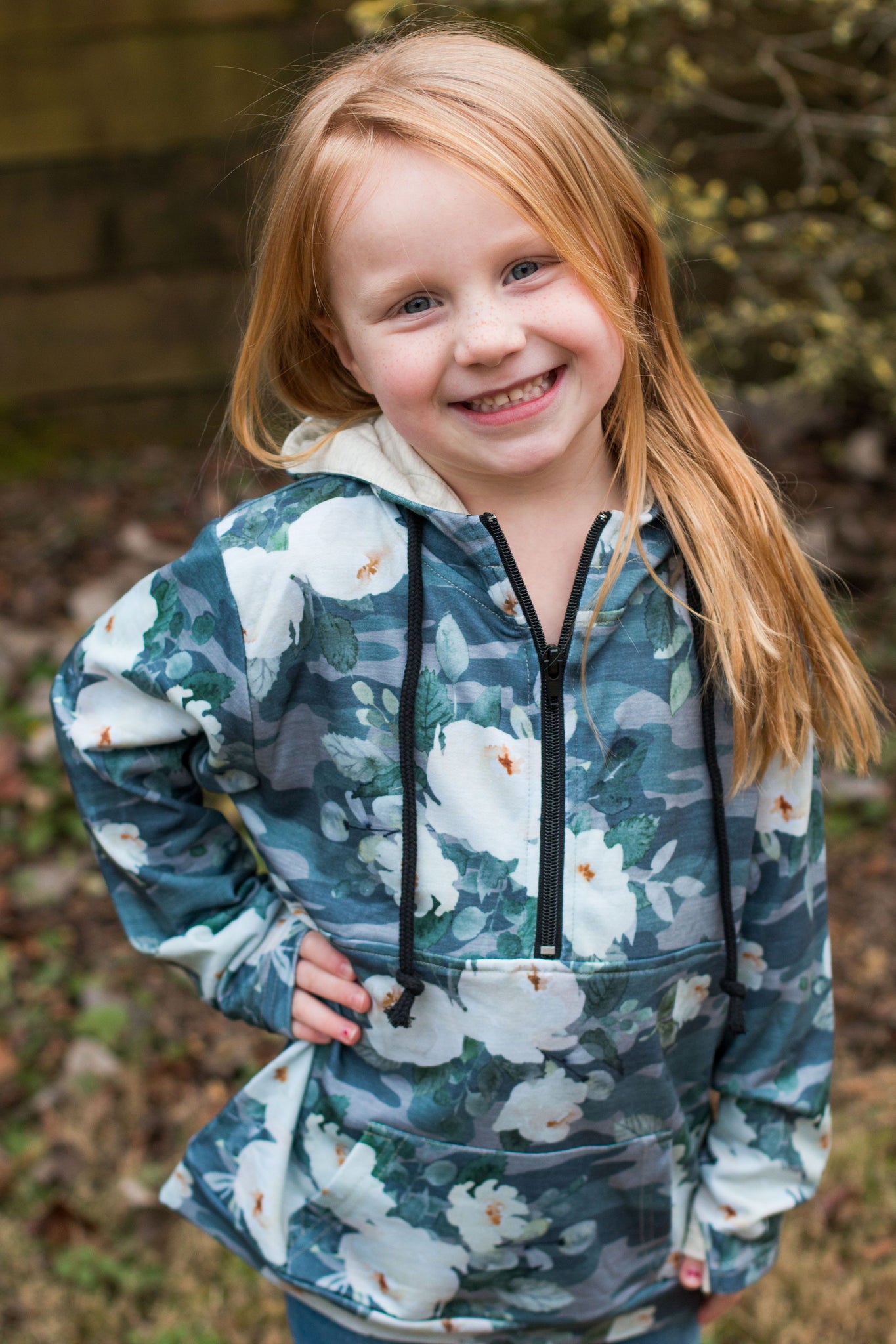 Flirty Camo Half Zip Hoodie Now Available in Kids!