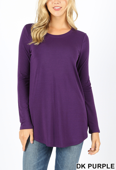 Rayon Long Sleeve Round Neck Round Hem Top (Plus Size Also Available)