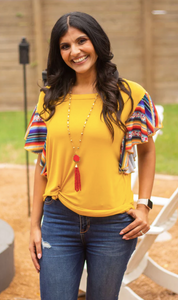 Serape Sunrise Mustard Ruffle Top