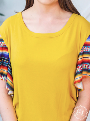 Serape Sunrise Mustard Ruffle Top