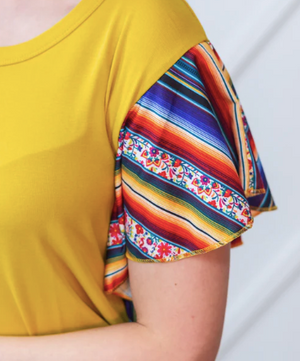 Serape Sunrise Mustard Ruffle Top