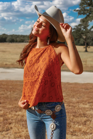 Try and Impress Rust Eyelet Top
