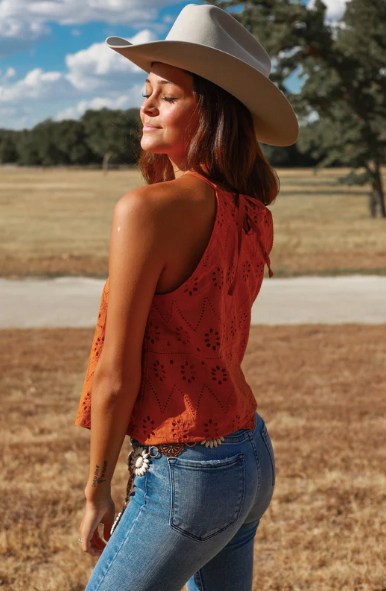 Try and Impress Rust Eyelet Top