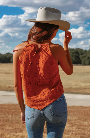 Try and Impress Rust Eyelet Top