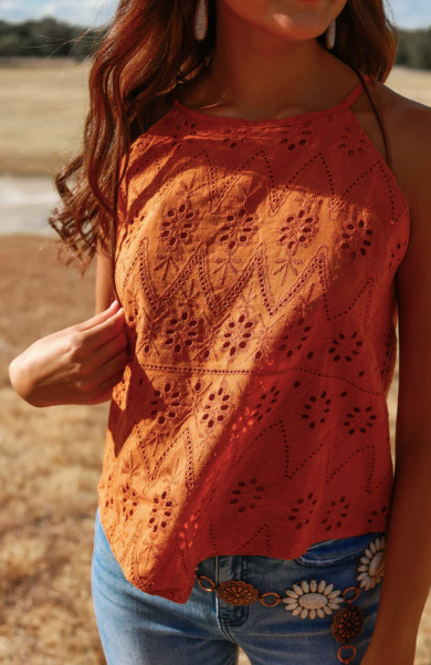 Try and Impress Rust Eyelet Top