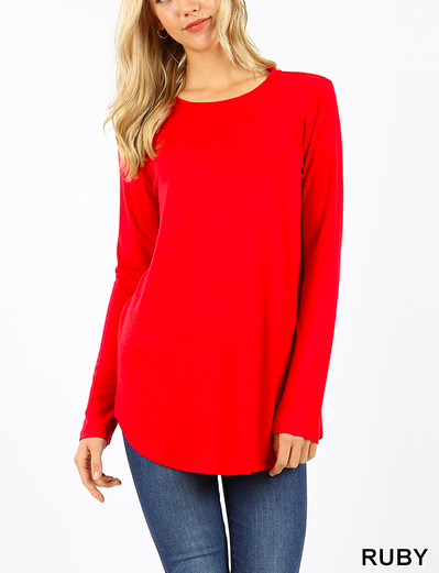Rayon Long Sleeve Round Neck Round Hem Top (Plus Size Also Available)
