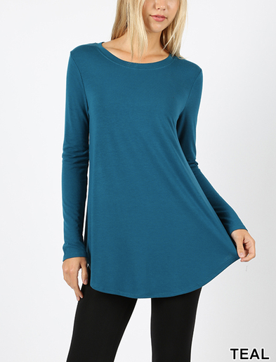 Rayon Long Sleeve Round Neck Round Hem Top (Plus Size Also Available)