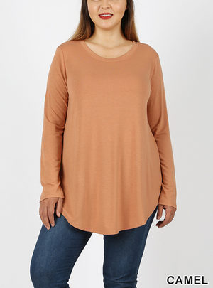 Rayon Long Sleeve Round Neck Round Hem Top (Plus Size Also Available)