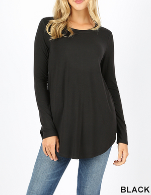 Rayon Long Sleeve Round Neck Round Hem Top (Plus Size Also Available)