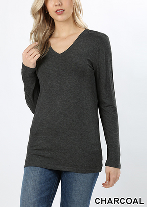 Rayon Long Sleeve V Neck Tee (Plus Size Also Available)