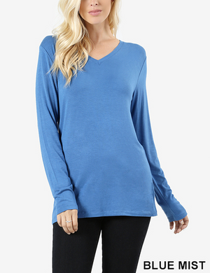 Rayon Long Sleeve V Neck Tee (Plus Size Also Available)