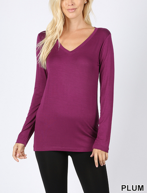 Rayon Long Sleeve V Neck Tee (Plus Size Also Available)