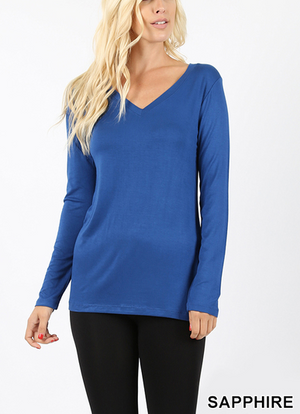 Rayon Long Sleeve V Neck Tee (Plus Size Also Available)