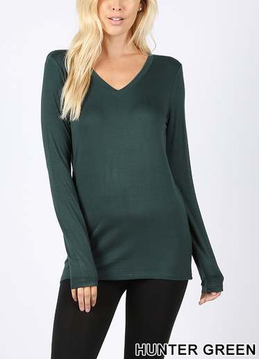 Rayon Long Sleeve V Neck Tee (Plus Size Also Available)