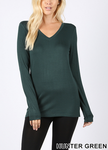 Rayon Long Sleeve V Neck Tee (Plus Size Also Available)
