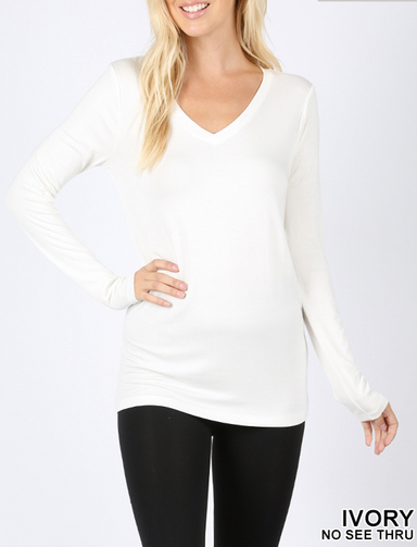 Rayon Long Sleeve V Neck Tee (Plus Size Also Available)