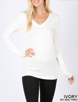 Rayon Long Sleeve V Neck Tee (Plus Size Also Available)