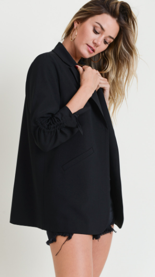 Bryce Black Ruched Sleeve Blazer