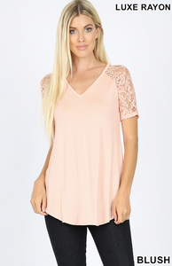 Luxe Rayon Lace Sleeve V-neck Top