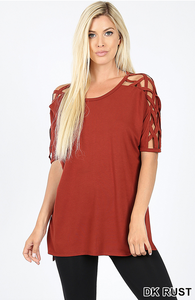 Criss-Cross Shoulder Side Split Hi-Low Hem Top
