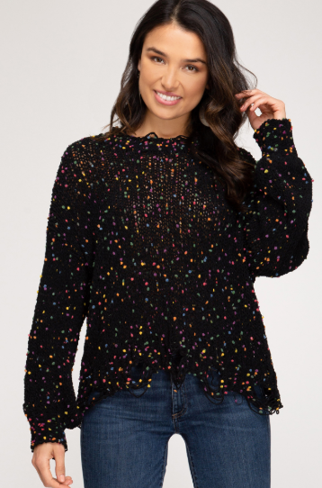 Shannon Black with Multi Distressed Sweater