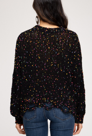 Shannon Black with Multi Distressed Sweater