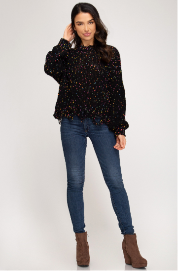 Shannon Black with Multi Distressed Sweater