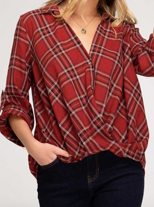 Mikaela Plaid Surplice Hi-Lo Top