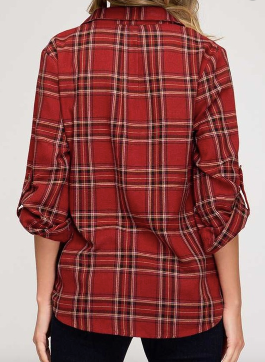 Mikaela Plaid Surplice Hi-Lo Top