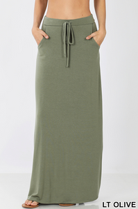 Rayon Maxi Skirt Drawstring Waist w Pockets