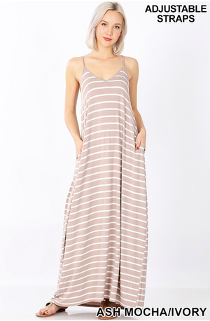 Stripe Cami Maxi Dress w Pockets