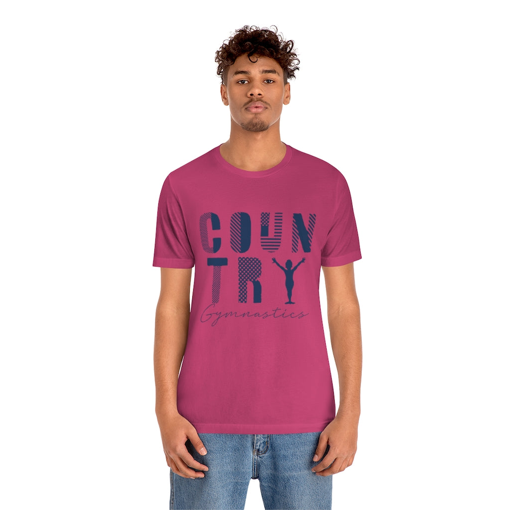 Country Gymnastics Adult Short Sleeve Tee in Berry or Heather Navy (back blank)