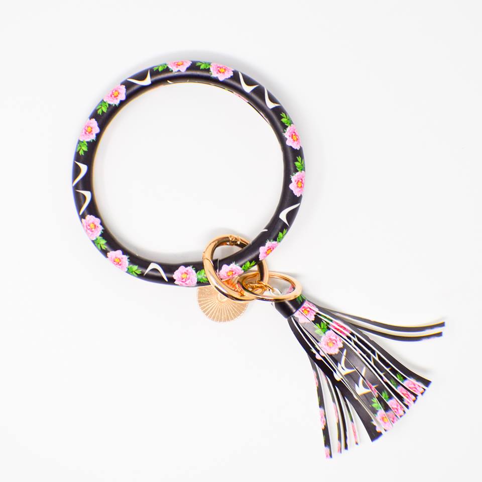 Oversized Bangle Bracelet Key Ring with Tassels