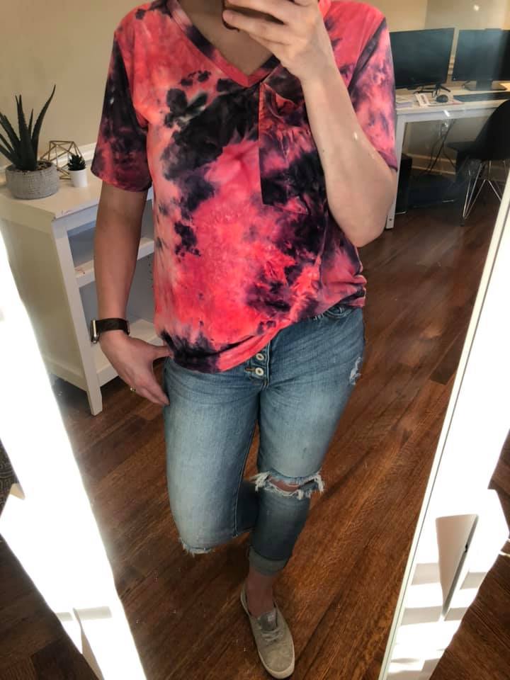 Slouchy Pocket Tee | Hot Pink Tie Dye