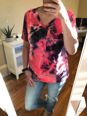 Slouchy Pocket Tee | Hot Pink Tie Dye